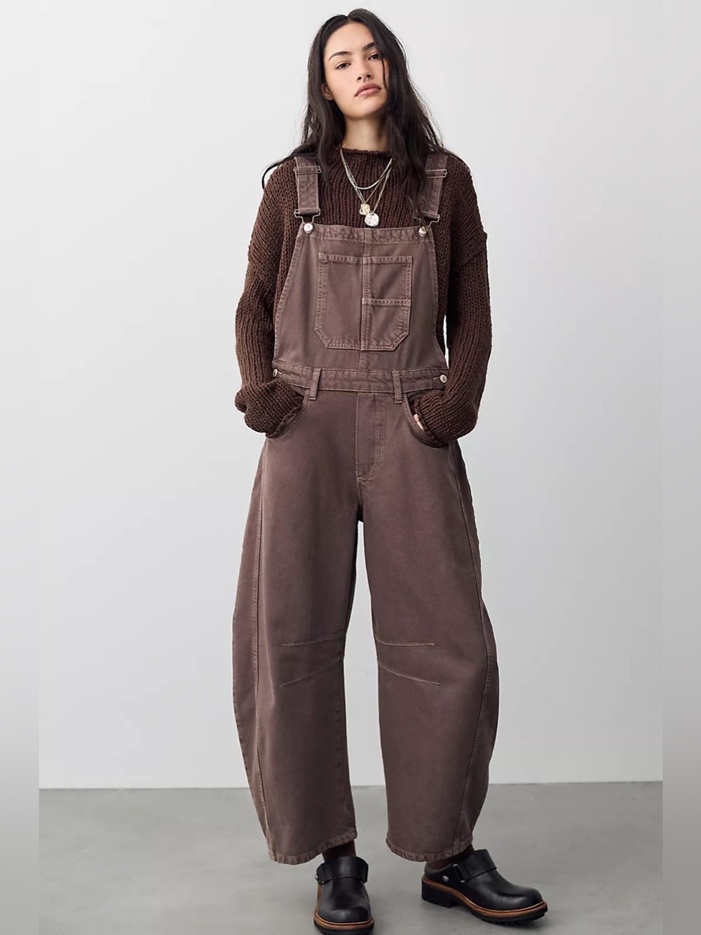 FREE PEOPLE We The Free Good Luck Barrel Overalls Chocolate Mousse XS